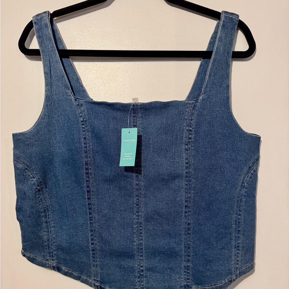 Maurices Denim Crop Top with Square Neck Sleeveless Bustier Style -Size XXL -NWT